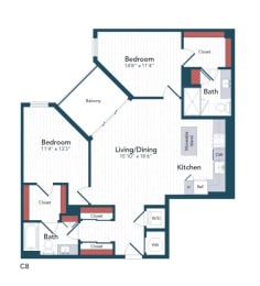 a floor plan of a unit with bedrooms and baths
