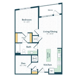 a floor plan of a bedroom apartment with a closet and a bath