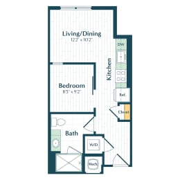 a floor plan of a studio apartment with a bedroom