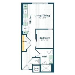 a floor plan of a studio apartment with a bedroom