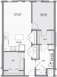 a floor plan of a bedroom apartment with a bathroom and a living room