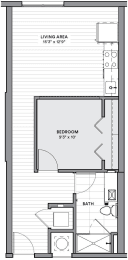a floor plan of a small house with a bedroom and a bathroom