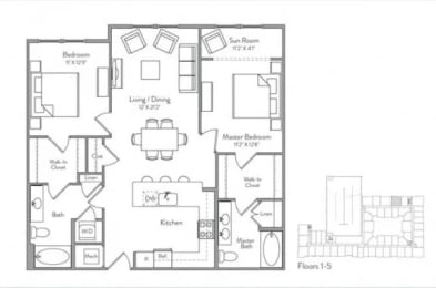 a floor plan of a house with bedrooms and a living room