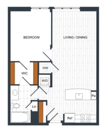 a blueprint of a 1 bedroom floor plan of a studio apartment
