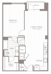 a floor plan of a small apartment with a bedroom and a living room
