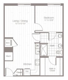 a floor plan of a small apartment with a bedroom and a living room