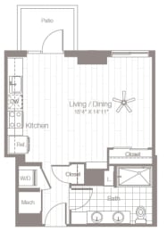 a floor plan of a small apartment with a bedroom and a living room