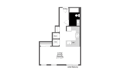 a floor plan of a house with a bedroom and a living room