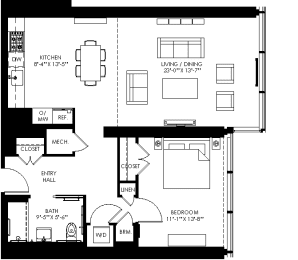floor plan of the upper level of the house including the living room and bedrooms