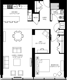 a floor plan of a small house with a kitchen and a living room