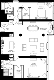 floor plan of the first level of the house including the living room and dining room