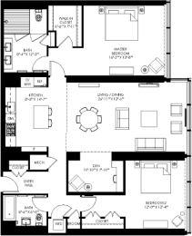  Floor Plan 2 Bed/2 Bath Den-bd03