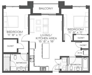 A black and white image of a house floor plan with a balcony.