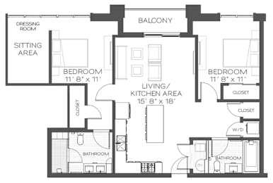 A black and white image of a house floor plan.