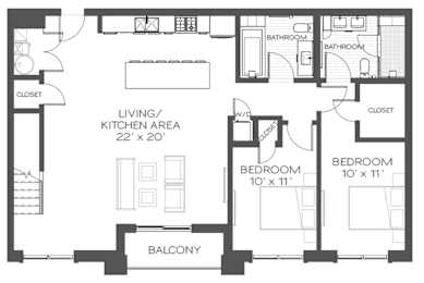 A black and white image of a house floor plan.