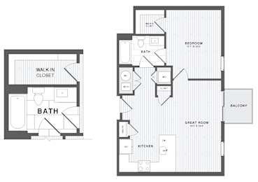 A floor plan of a house with a bathroom and a walk-in closet.