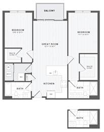 A black and white image of a floor plan for a balcony apartment.