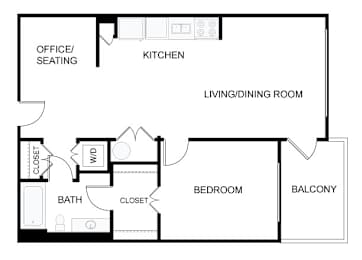 A floor plan of a home with a living room, dining room, kitchen, and bedrooms.