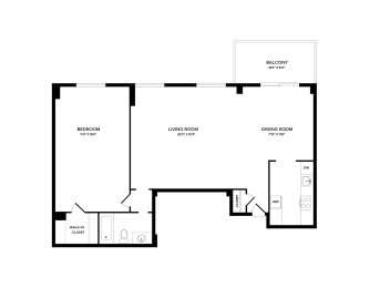 the floor plan of a bedroom with an open floor plan