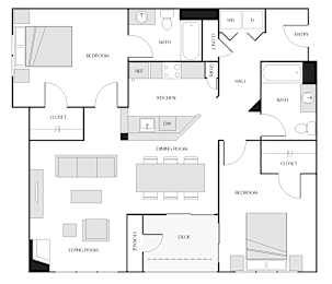A black and white floor plan of a house with labeled rooms.