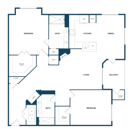 the floor plan of a 1 bedroom apartment with 2 baths