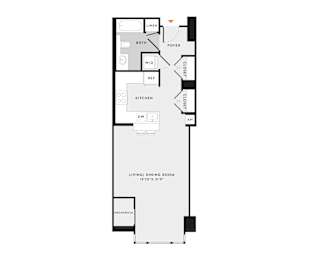 A floor plan of a house with a living and dining room.