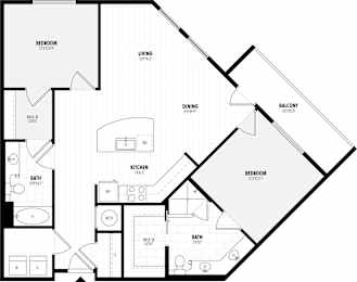A black and white image of a house floor plan.