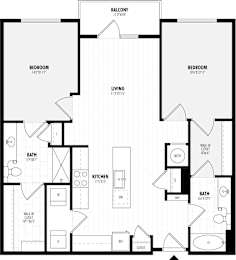 A black and white image of a floor plan for a balcony apartment.