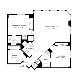 a floor plan of an open floor plan with a bedroom and a living room