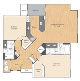  Floor Plan 2 Bed/2 Bath-B4b