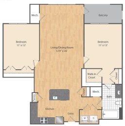  Floor Plan 2 Bed/1 Bath-B6