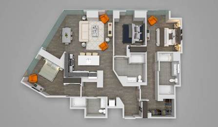 Three Bedroom 08 Floor Plan 1,658 sq.ft. at 1001 South State, Chicago, 60605