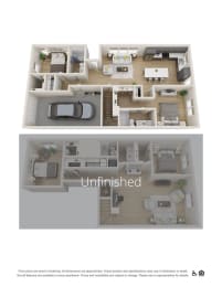  Floor Plan Townhome End - Front Load Single Car Garage (Unfinished Basement)