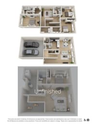  Floor Plan Townhome - Front Load Garage (Unfinished Basement)