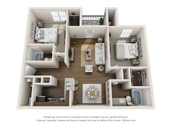 B1, 2 br, 2 ba, 960 sq. ft.