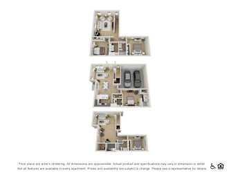 Three floor plans for an apartment are shown.