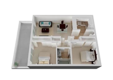 Two Bedroom A Floorplan with 895 Sq. Ft. at Oak Pointe, Fremont, 94538
