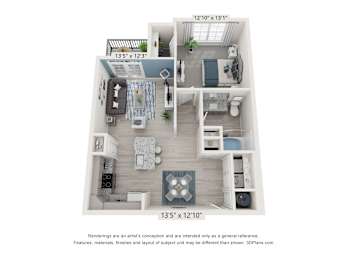 Milltown_Type-1 Floor Plan at 198 Milltown Apartments, Burlington, NC