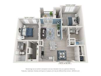 Milltown_Type-2 Floor Plan at 198 Milltown Apartments, Burlington, 27215