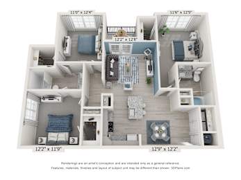 Milltown_Type-3 Floor Plan at 198 Milltown Apartments, Burlington North Carolina