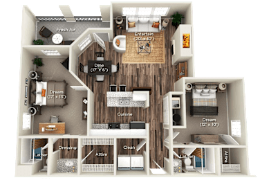 RIDGE Floor Plan at WildForest Apartments, Birmingham, AL, 35209