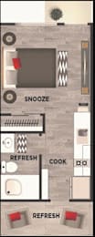 1Bed Floor Plan at Dream Island, Steamboat Springs, CO