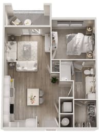 658 sq ft 1 Bed 1 Bath Floor Plan at The View on Collins, Lansing, Michigan
