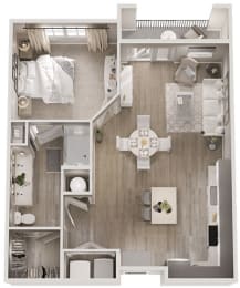 1 Bed 1 Bath 783 sq ft Floor Plan at The View on Collins, Lansing, MI, 48910