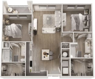 2 Bed 2 Bath 1009 sq ft  Floor Plan at The View on Collins, Lansing, MI