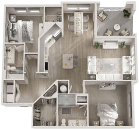 2 bedroom 2 bath 1234 sq ft Floor Plan at The View on Collins, Lansing, Michigan
