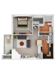 1 bed 1 bath A2 - Maple Floor Plan at Riverset Apartments, Memphis, TN