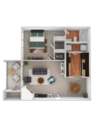 1 bed 1 bath A3 - Magnolia Floor Plan at Riverset Apartments, Memphis, TN