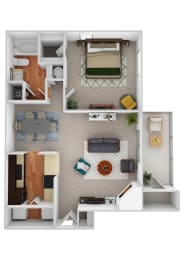 1 bed 1 bath A4S - Willow w Sunroom at Riverset Apartments, Memphis, TN, 38103