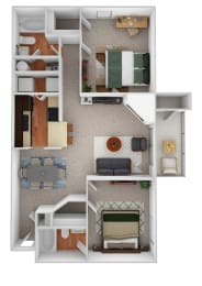 2 bed 2 bath B2 - River Birch Floor Plan at Riverset Apartments, Memphis, 38103